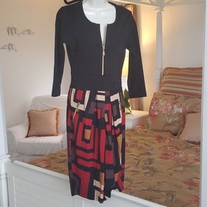 Black color block dress with zipper detail